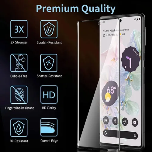 Vista 2 de [Paquete de 3+1] Protector de pantalla para Google Pixel 6 Pro, vidrio templado 9H, compatible con huellas dactilares ultrasónicas, curvado 3D