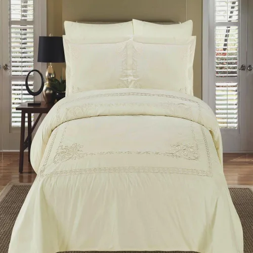 Vista 2 de Royal Bedding Athena - Juego de funda de edredón bordada de 3 piezas, 100% algodón, 300 hilos