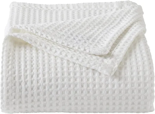 Vista 13 de Manta de cama 100% algodón con tejido waffle Suave, transpirable y ligera para todas las estaciones Perfecta para superponer Colección Brielle