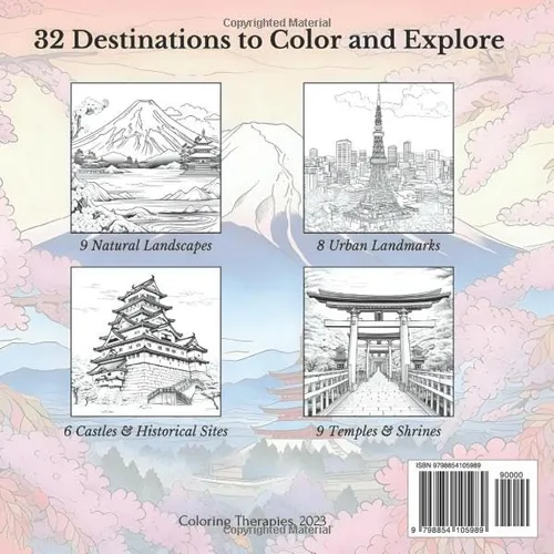 Vista 2 de Coloring Japan Adult Coloring Book for Travel Inspiration and Stress Relief - Unlock the Beauty of Japan's Iconic Sites