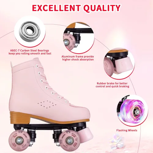 Vista 3 de jessie Patines de ruedas para niñas y mujeres, patines de piel sintética iluminados para niños, lindos patines ajustables de cuatro ruedas