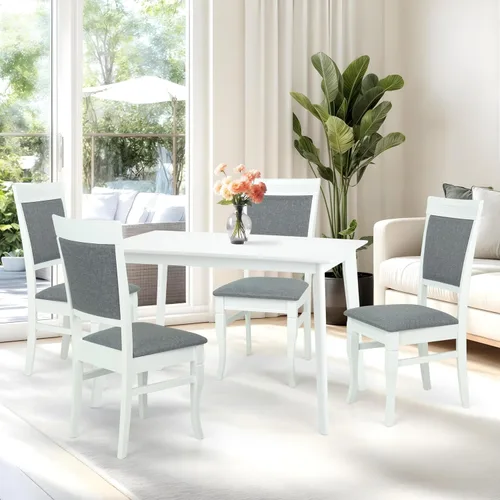 Vista 12 de Juego de mesa de comedor de madera de 5 piezas, 4 sillas tapizadas Ronda de madera maciza de estilo clásico con mesa de comedor rectangular, juego