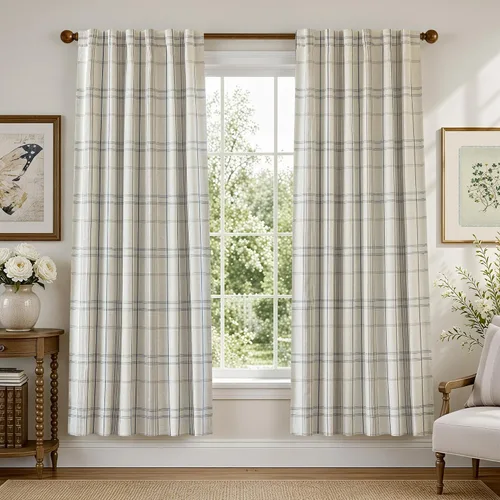 Vista 31 de DriftAway Cortinas de felpilla de lino a cuadros 100% opacas de 96 pulgadas Beige