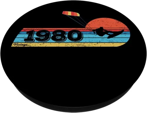 Vista 2 de Kitesurfer Kitesurfing Birthday Vintage 1980 born Kitesurf PopSockets Adhesive PopGrip