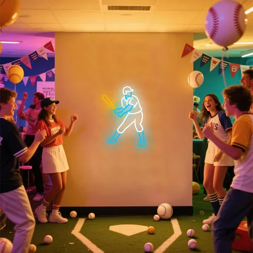 Vista 7 de Letrero de neón de jugador de béisbol, luz LED regulable de béisbol y decoración de pared para dormitorio de niños, cueva de hombres y fiestas