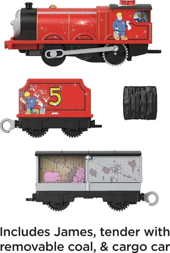 Vista 5 de Thomas & Friends Tren de Juguete Motorizado Hablante Motor James con Sonidos y Frases y Vagón de Carbón para Juego de Fantasía Preescolar Niños