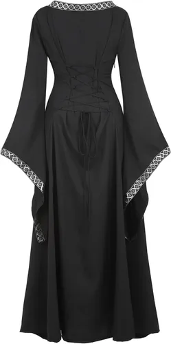 Vista 3 de Lehauya Disfraz renacentista para mujer, vestido irlandés medieval, vestido retro victoriano, vestido largo de cosplay