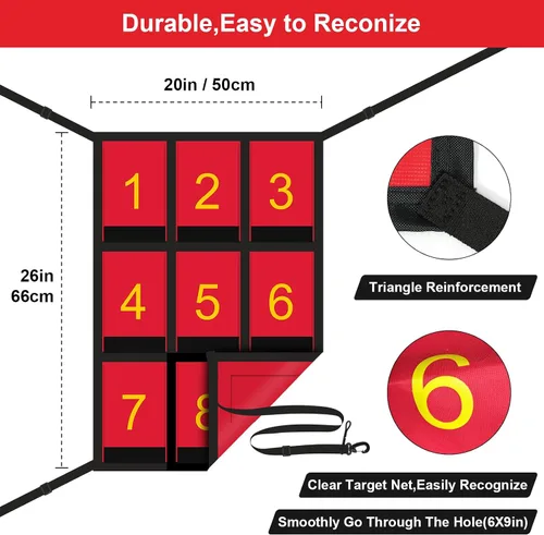 Vista 3 de Zona de ataque numerada transparente de 19 x 27 pulgadas, red de tiro impermeable ajustable y duradera con zona de ataque para red de béisbol