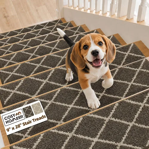 Vista 10 de COSY HOMEER Peldaños de escalera para peldaños de madera de 9 x 28 pulgadas, alfombras antideslizantes, pelar y pegar para interiores para niños