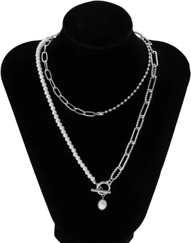 Vista 5 de Bethynas Dainty Vintage Layered Baroque Pearl OT Clasp Necklace Stacking Beaded Ball Chain Paperclip Pearl Chain Retro Necklace for Women Girls