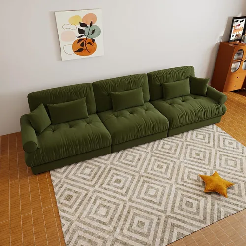 Vista 95 de Sofá modular de gran tamaño de 94 pulgadas, sofás seccionales grandes de color beige y blanco para sala de estar, juego de sofá de terciopelo, sofás
