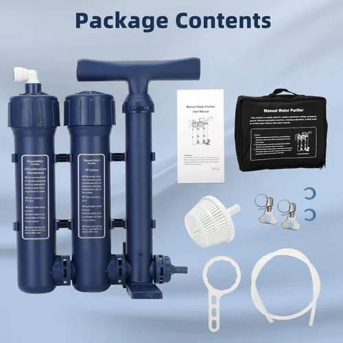 Vista 7 de Filtro de agua de emergencia Sistema de filtración de agua grande Supervivencia - Filtro de agua de bomba de mano, purificador de agua de alto