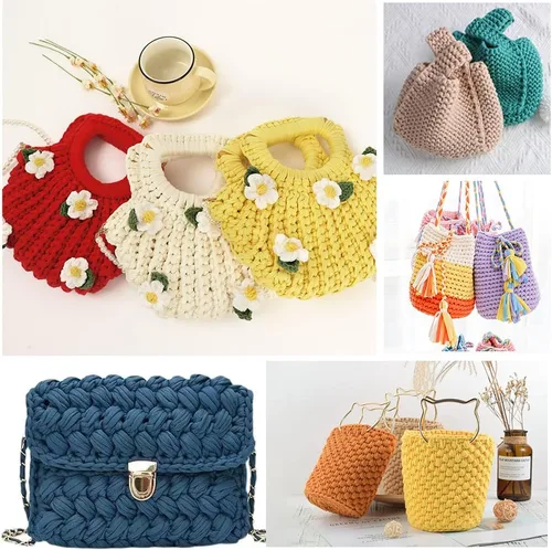 Vista 7 de 2 piezas de tela elástica para camisetas, hilo de crochet para tejer DIY, hilo de punto grueso tipo espagueti para proyectos de bolsos, mantas Aqua