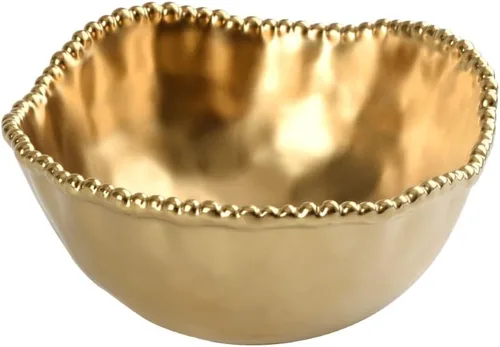 Vista 9 de Pampa Bay Cuenco mediano profundo de porcelana chapada en titanio, 8.5 pulgadas, tono dorado mate, horno, congelador, apto para lavavajillas
