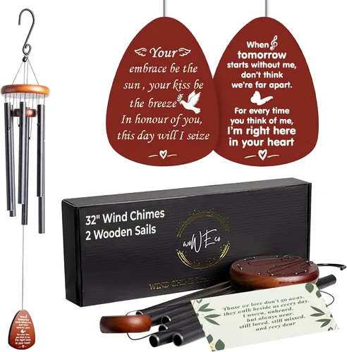 Vista 2 de Campanillas de viento de condolencias para la pérdida de un ser querido, campanillas de viento conmemorativas de 32 pulgadas con 2 velas de madera