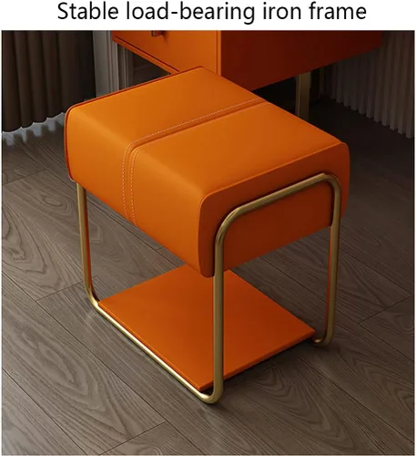 Vista 5 de ZAIHW Taburete cuadrado de cuero mate con patas doradas, cómodo banco de entrada con asiento acolchado, taburetes de maquillaje para tocador