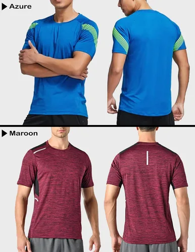 Vista 5 de Paquete de 5 camisetas de manga corta, con cuello redondo y de secado rápido para hombre, camisetas deportivas para correr, entrenar o ir al gimnasio