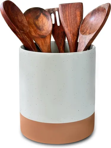 Vista 13 de Mora - Porta Utensilios de Cocina de Cerámica - Recipiente para Cucharas de Madera y Espátulas para Encimera, Decoración Moderna de Casa de Campo