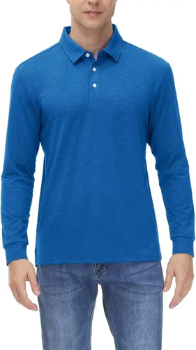 Vista 2 de MAGCOMSEN Polo de manga larga para hombre, con cuello de 3 botones, de secado rápido, rendimiento y golf, polo