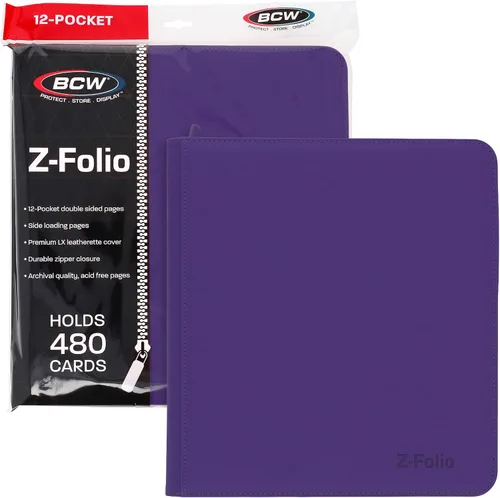 Vista 9 de BCW Z-Folio LX - Cartera con cremallera – Álbum de 12 bolsillos de cuero sintético azul premium – Cremallera segura – Capacidad de 480 tarjetas