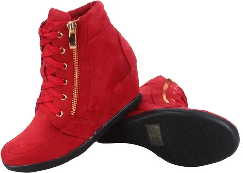 Vista 4 de FZ-Peggy-56 - Zapatillas de deporte para mujer, con puntera redonda, con cordones, Rojo, 6