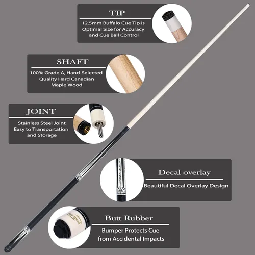 Vista 3 de 58" Pool Cue Low Deflection Billiard Cue 12.5mm Tip FPB-blanco