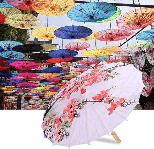 Vista 2 de Agatige Sombrilla de papel engrasado, sombrilla de tela de seda impresa chinojaponés, sombrilla para fotografía, disfraces de cosplay, decoración