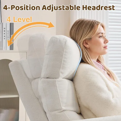 Vista 3 de Silla reclinable giratoria de gran tamaño de 26 pulgadas Blanco crema