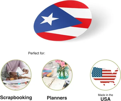 Vista 2 de Calcomanía de vinilo con la bandera del estado de Puerto Rico, 1 pulgada, redondo, dos hojas, 50 piezas en total, con logotipo para niños, álbum