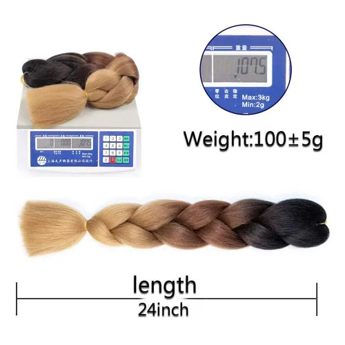 Vista 6 de 6 juegos de extensiones de cabello Kanekalon trenzado y sombreado, pelo de fibra sintética de alta temperatura de 24 pulgadas para trenzas crochet