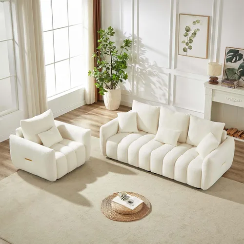 Vista 4 de Antetek - Sofá individual moderno de 35 pulgadas, cómodo asiento profundo de tela de peluche, silla de sala de estar, sofá de lectura Boucle de ocio