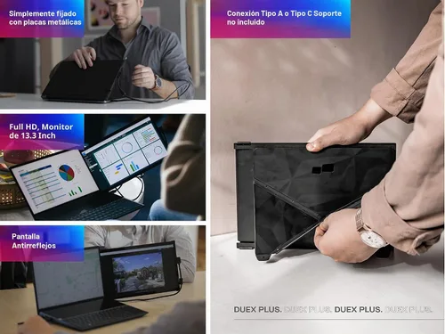 Vista 8 de Mobile Pixels Duex Plus Monitor portátil para computadoras portátiles, USB C/USB A Plug and Play 13.3" Extensor de pantalla portátil Duex Plus