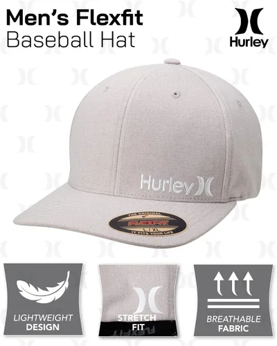 Vista 2 de Hurley Gorra de béisbol One & Only Corp Flexfit Perma Curve Bill para hombre, Gris (Cool Grey)