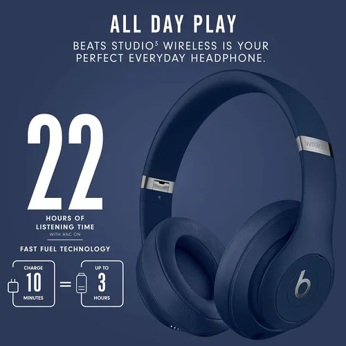 Vista 4 de Beats Studio3 - Auriculares inalámbricos Bluetooth - Azul/Core (renovado)