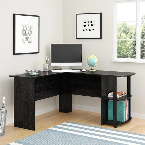 Vista 2 de Ameriwood Home Dakota - Escritorio en L con estanterías, Roble Negro