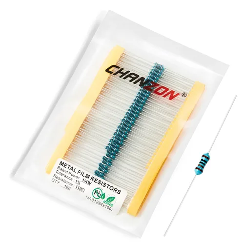 Vista 52 de Chanzon 100 piezas 1 Ω ohm Resistencia 1/4 W (0.25 W) Resistencia fija de película metálica 0.01 ±1% Tolerancia 1R MF Resistencias de agujero