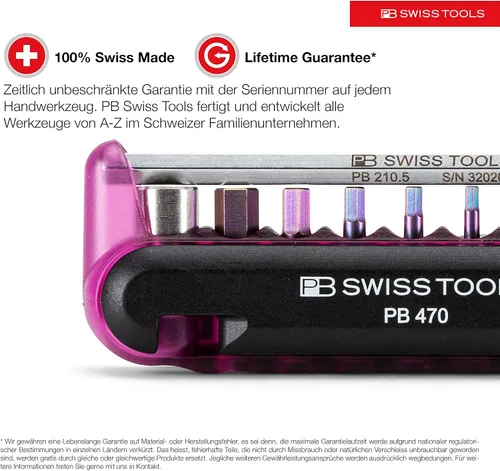 Vista 2 de PB Swiss Tools Bike Multitool PB 470 100% fabricado en Suiza, herramienta de bolsillo con brocas, llave Allen, adaptador de acero, palanca