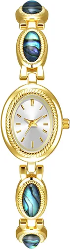 Vista 10 de ADSBIAOYE Elegante reloj de perlas para mujer, reloj de vestir con esfera ovalada, regalo, reloj impermeable para mujer 01 Oro blanco