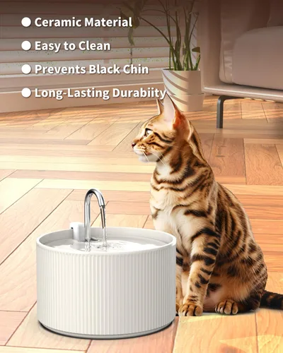 Vista 4 de fuente de agua de cerámica para gatos, fuente de agua automática para mascotas de 2.2L/74oz, dispensador para gatos ideal para gatos, perros