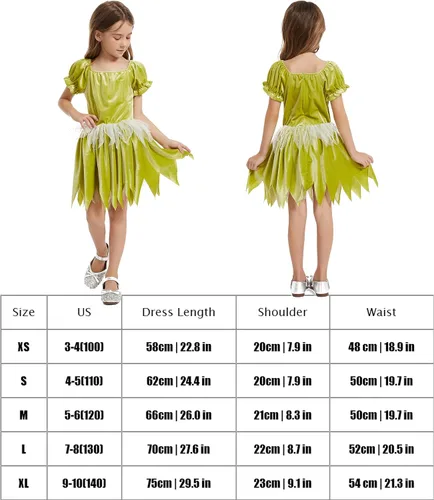 Vista 2 de Disfraz de cuento de hadas para niñas, vestido de hoja de hada, traje de cosplay Pixie, Verde