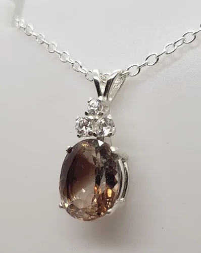 Vista 3 de Natural Oval Smoky Quartz & White Topaz Sterling Silver Necklace