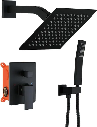 Vista 10 de JOYWELL - Grifo de ducha dorado cepillado, cabezal de ducha de 8 pulgadas Accesorios de ducha de equilibrio de presión de 2 funciones,Pulverizador
