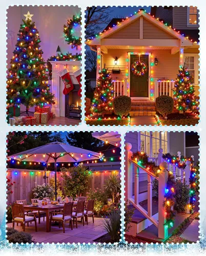 Vista 2 de Minetom Luces LED C9 de Navidad para exteriores, 81 pies, 100 luces LED con clips rápidos, extensibles, impermeables, decoraciones de Navidad al