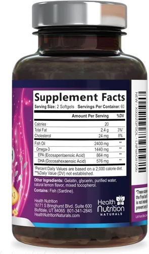 Vista 9 de Suplementos de aceite de pescado Omega 3 – 2400 mg de aceite de pescado por porción – Omega-3 de triple fuerza con ácidos grasos EPA y DHA – Apoyo