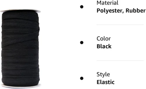 Vista 4 de Banda elástica plana de 50 yardas de longitud de 1/2 pulgada de ancho para costura, cordón elástico para proyectos de bricolaje, artes y Negro