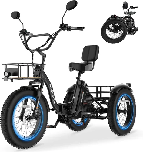 Vista 10 de MOONCOOL Triciclo eléctrico para adultos, 20 x 4 pulgadas, triciclo eléctrico con neumáticos gruesos, bicicleta eléctrica de 3 ruedas de 48 V, 500
