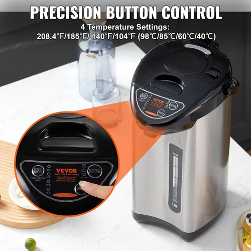 Vista 13 de VEVOR Dispensador de agua caliente, caldera y calentador de agua ajustable de 4 temperaturas, calentador de agua de encimera de acero inoxidable