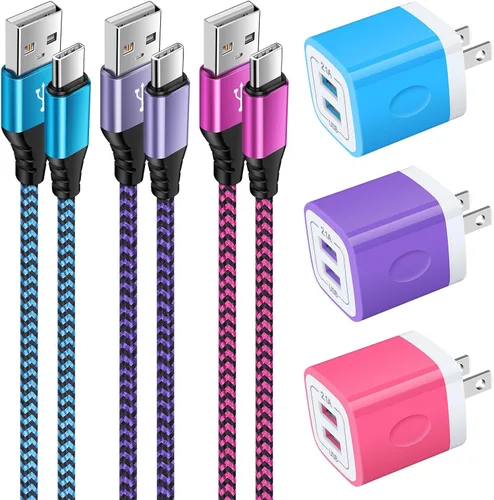 Vista 12 de Cargador USB tipo C enchufe de doble puerto cargador de pared rápido bloque de carga de teléfono con 2 cables C de 6 pies para Samsung Galaxy S26