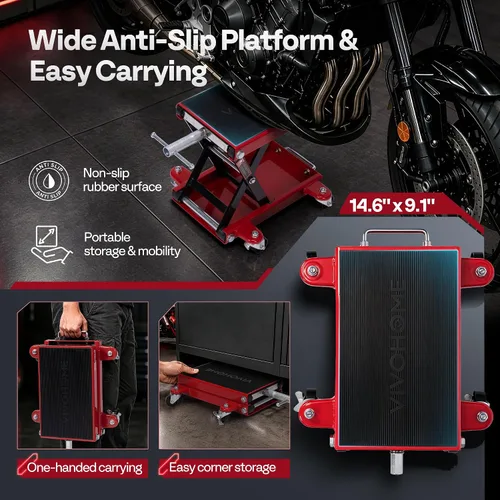 Vista 5 de VIVOHOME Elevador de motocicleta 1100 libras Scissor Lift Jack con ruedas