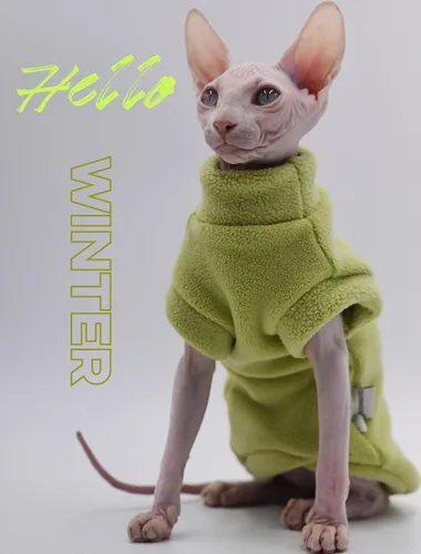 Vista 2 de Ropa para gatos sin pelo Otoño/Invierno de forro polar cálido súper suave y elástica para Sphynx, Devon, Konis, gatos pequeños y perros (verde, XS)